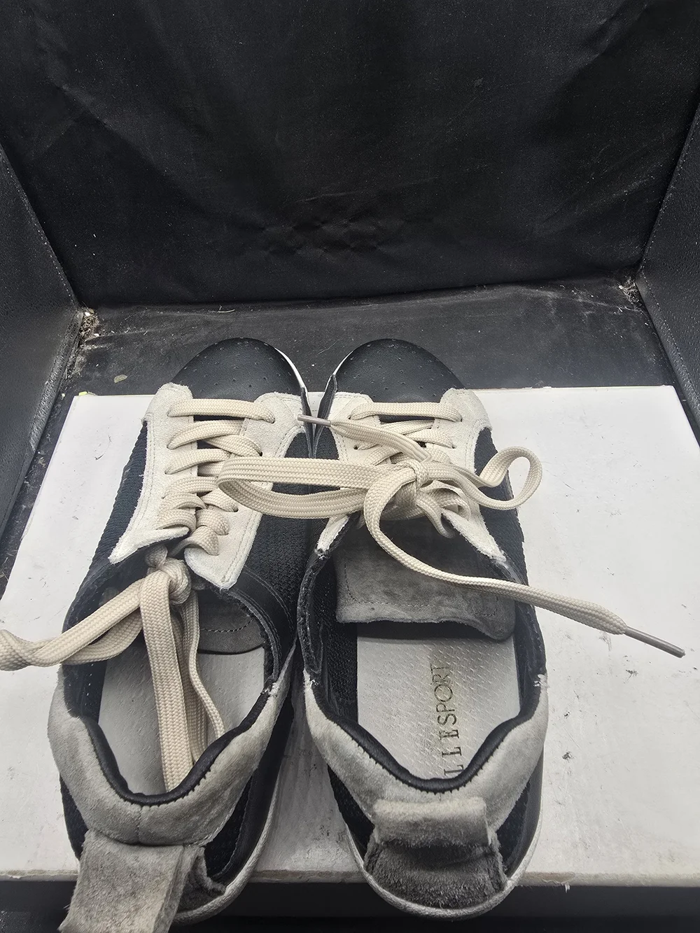 Women's Black and Cream Low-Top Lace-Up Sneakers